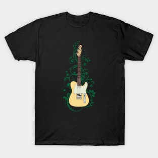 Buttercream T-Style Electric Guitar Flowering Vines T-Shirt